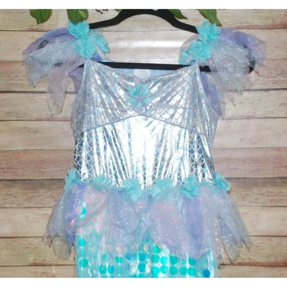 Girls Mystic Mermaid Halloween Costume Dress Size M Blue & Pink Sequin Scales